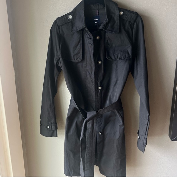 Gap Woman's Trench Coat -Sz M -Black -Classic -Preppy-Minimalist-Unlined - Picture 3 of 12